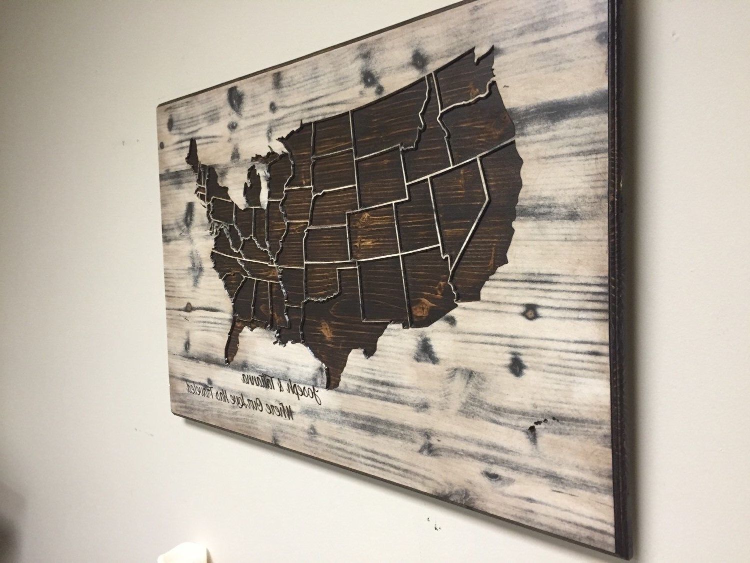 Us Map Wall Art Throughout Most Current Wood Us Map Wall Art, Carved, United States Map, Us Map With States (View 13 of 15)