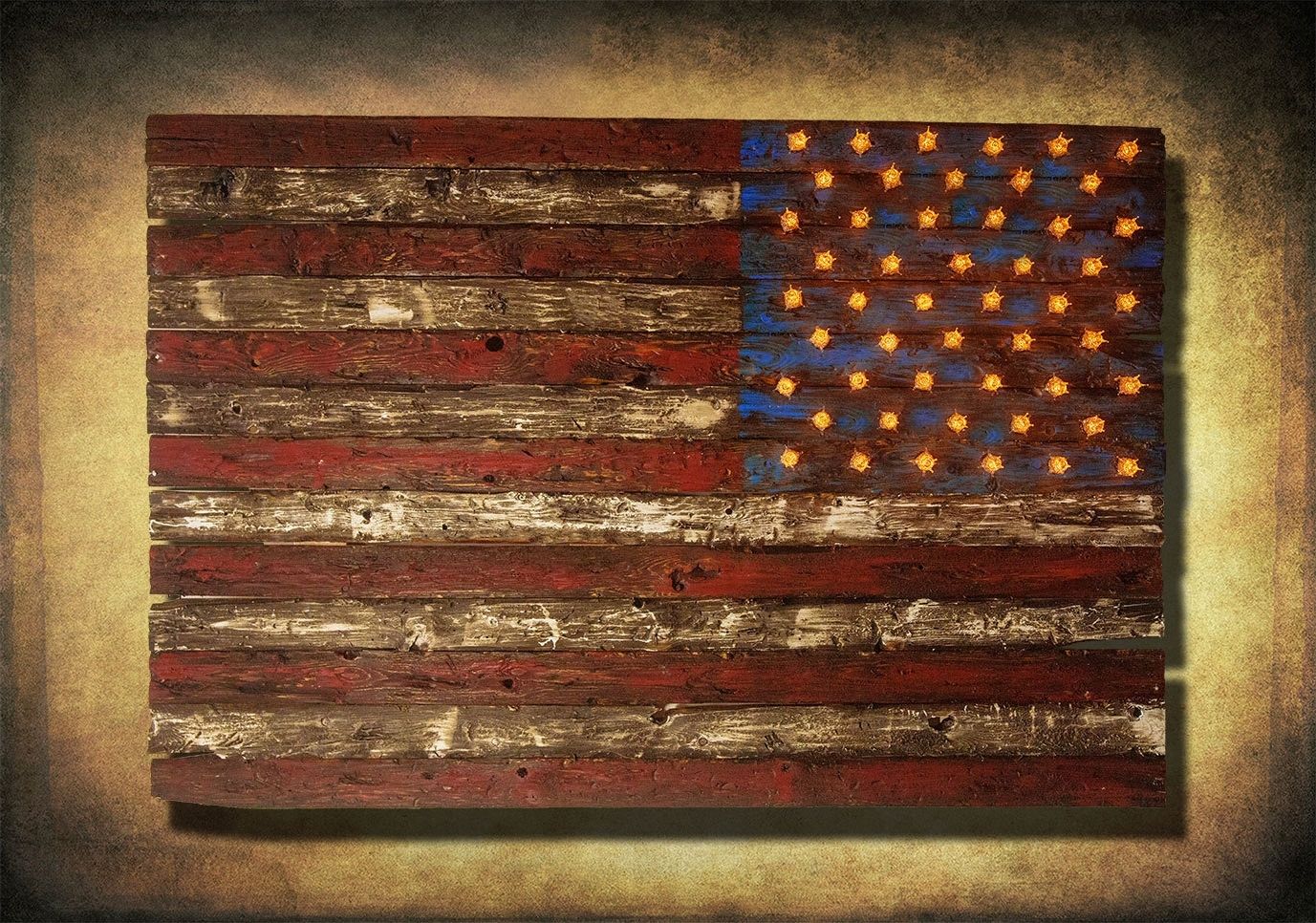 Vintage American Flag Wall Art Within Most Up To Date American Flag, Weathered Wood, Edison Bulb, 3d, Wooden, Vintage, Art (Photo 1 of 15)