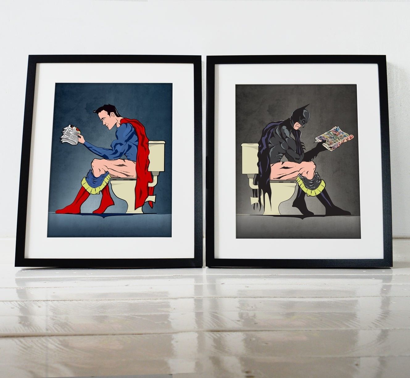 Wall Art Prints Intended For Most Popular Batman And Superman On The Toilet Comic Book Poster Wall Art Prints (View 9 of 15)