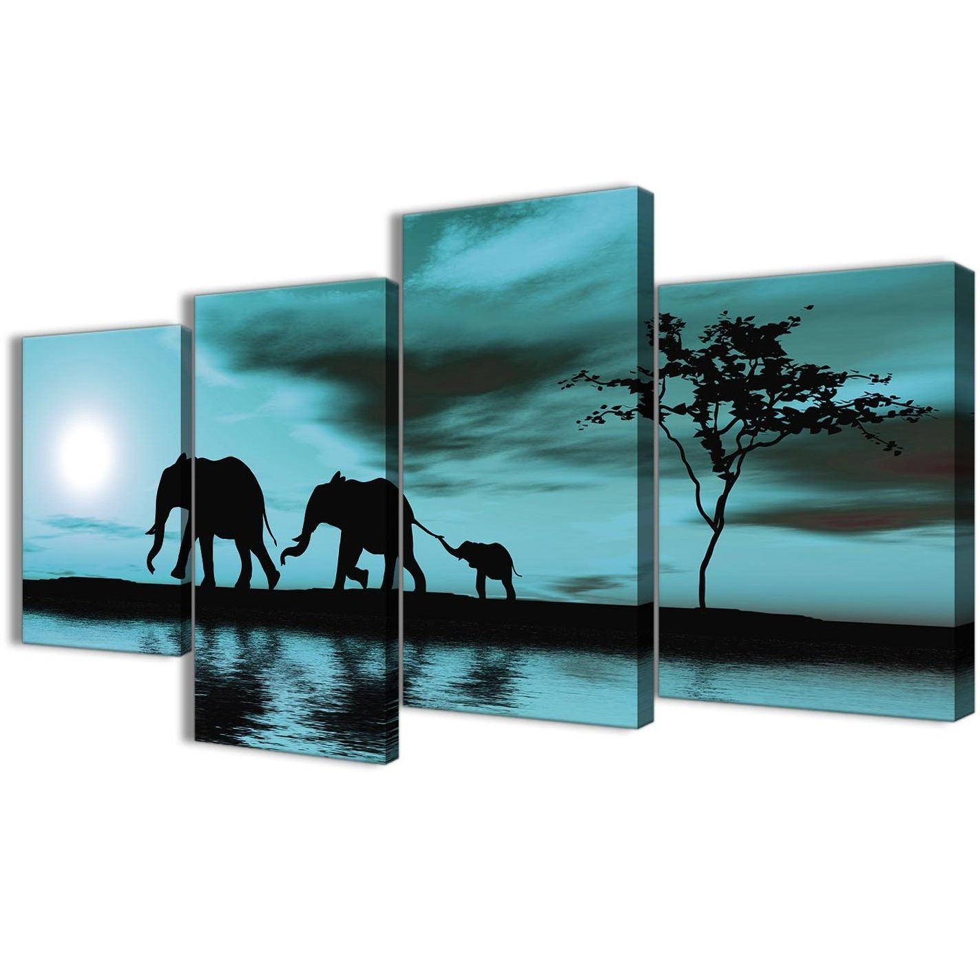 Widely used Large Teal African Sunset Elephants Canvas Wall Art Print - Multi 4 pertaining to Elephant Canvas Wall Art