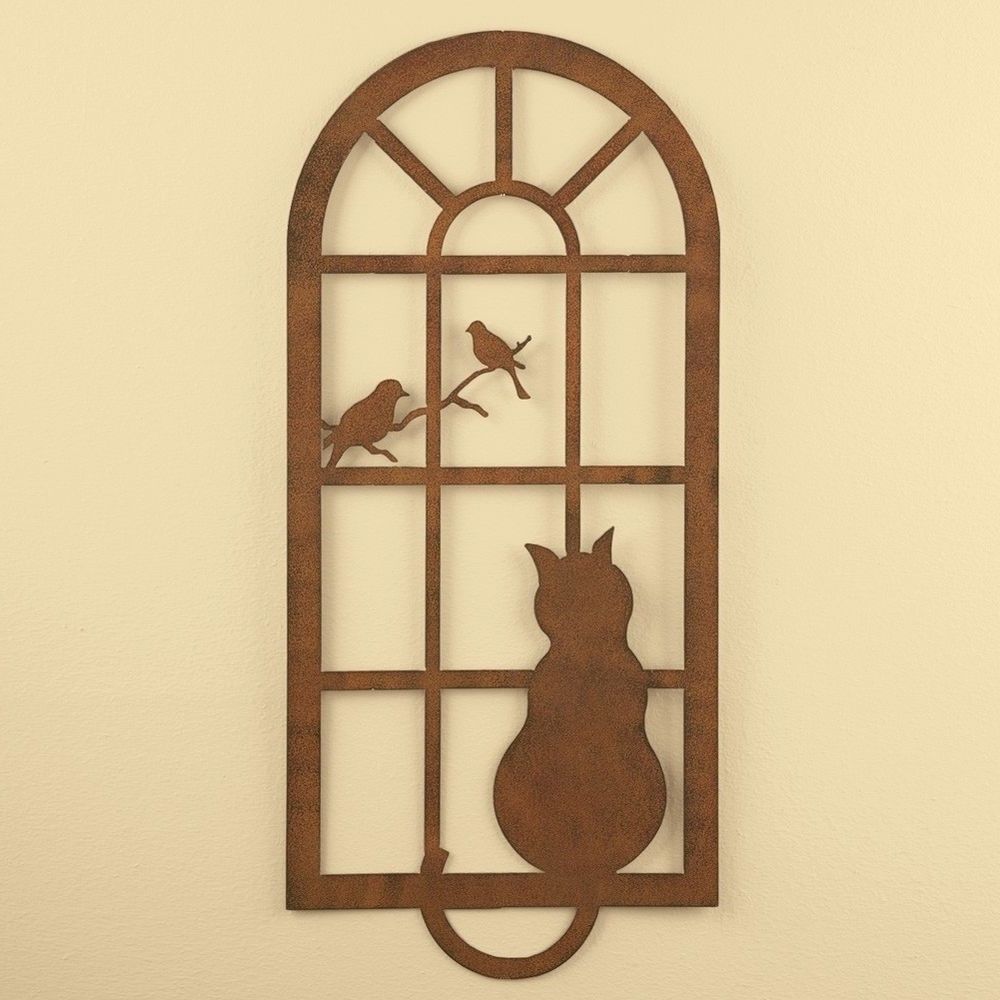 Widely Used Rustic Metal Wall Art Within Kitty Cat In Window Watching Birds Rustic Metal Wall Art Hanging (View 9 of 15)