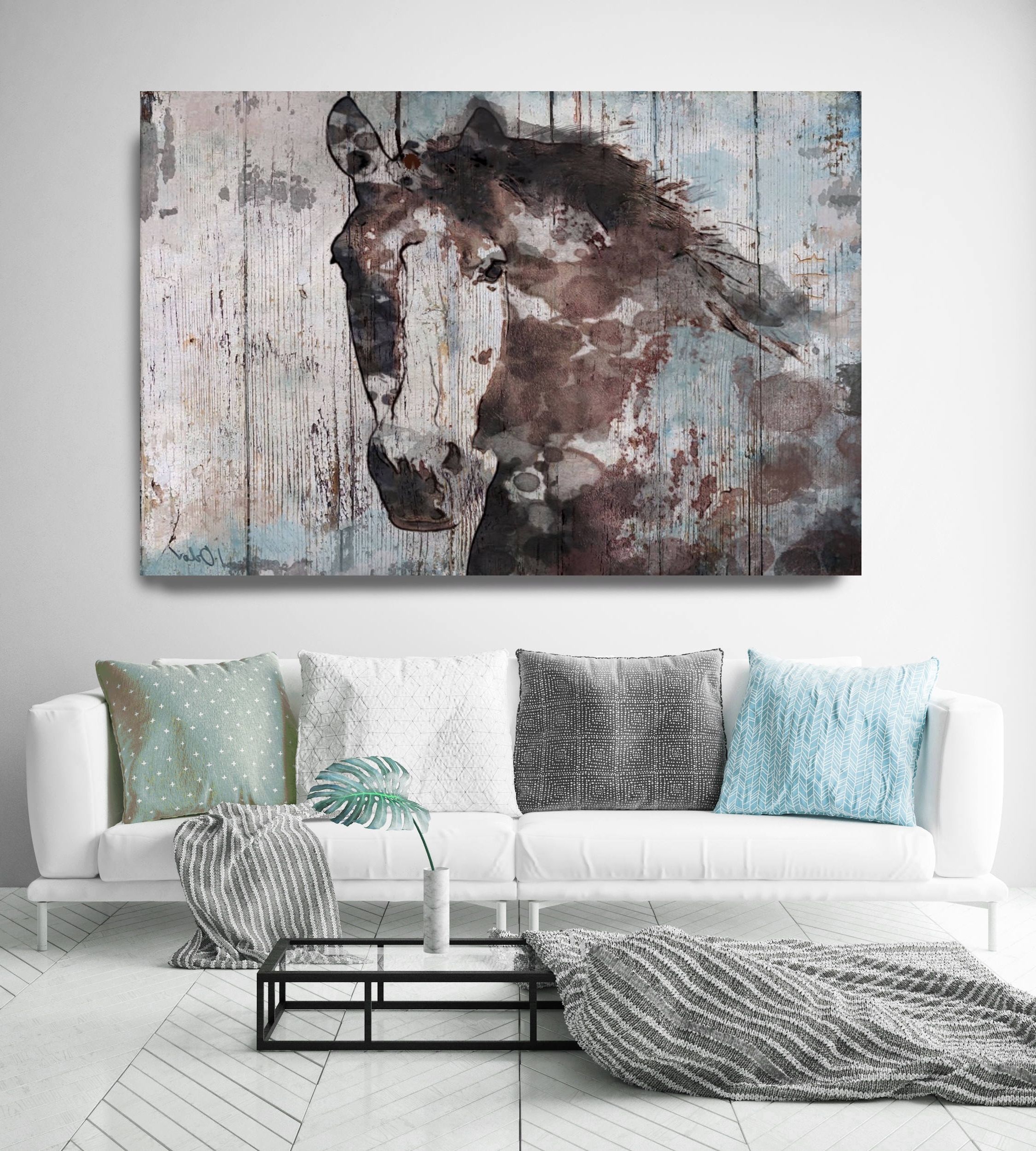 Wild Blue Horse. Extra Large Horse, Unique Horse Wall Decor, Brown For Newest Large Rustic Wall Art (Photo 13 of 15)