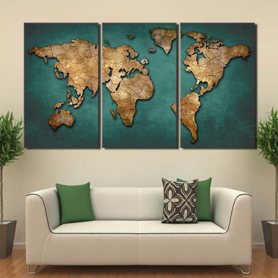 World Map Wall Art Intended For Current Canvas Art World Map Canvas Painting Vintage Continent Wall Picture (View 1 of 15)