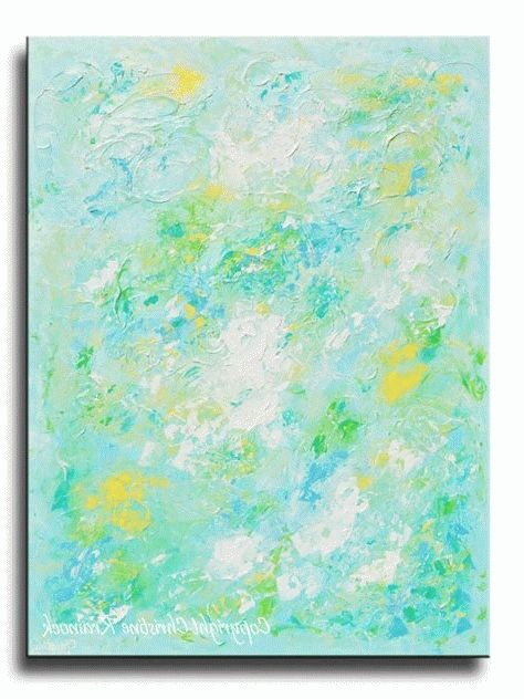 100 Hand Painted Modern Home Decor Abstract Wall Art, Green Yellow Within Most Up To Date Aqua Abstract Wall Art (View 14 of 15)