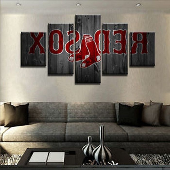 13. Image Is Loading 5 Pieces Mlb Boston Red Sox Wall Decoration Throughout Most Popular Red Sox Wall Art (Photo 3 of 15)