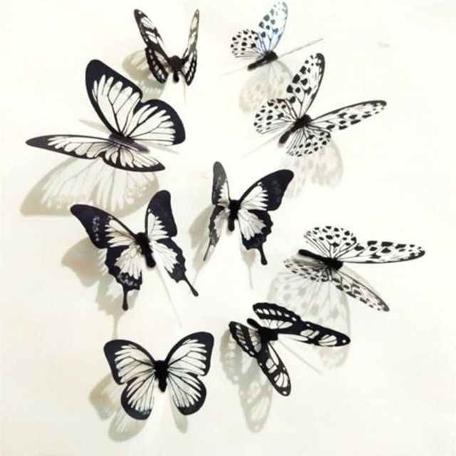 18Pcs Black And White 3D Butterfly Wall Stickers Art Wall Decals For Intended For 2018 White 3D Butterfly Wall Art (View 8 of 15)