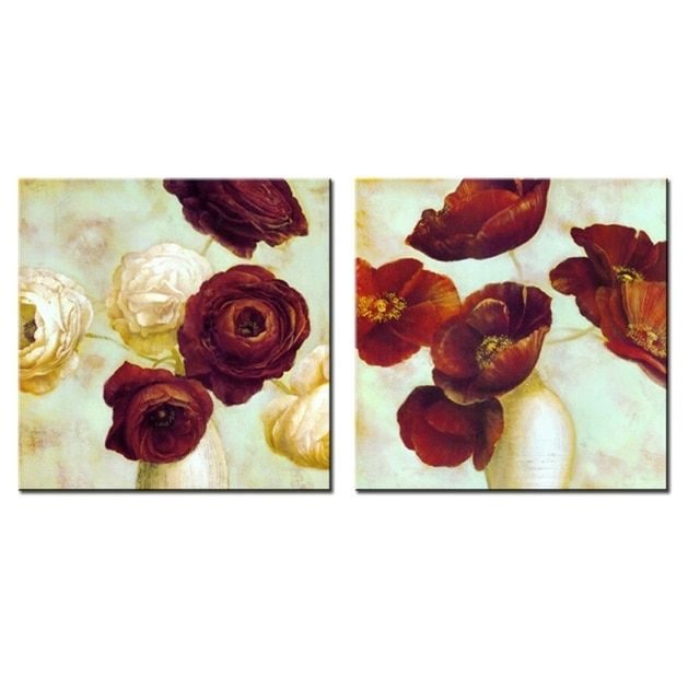 2 Panel Red Flower Painting Modern Abstract Flower Canvas Wall Art In Preferred Abstract Flower Wall Art (Photo 1 of 15)