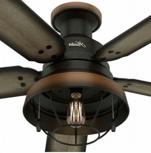 2017 52" Hunter Bronze Outdoor Damp Rated Ceiling Fan W/ Light Lodge With Regard To Damp Rated Outdoor Ceiling Fans (View 11 of 15)