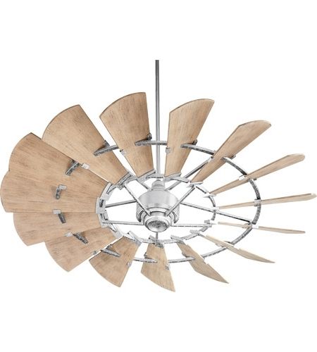 2017 Quorum 196015 9 Windmill 60 Inch Galvanized With Weathered Oak Throughout Outdoor Windmill Ceiling Fans With Light (View 14 of 15)