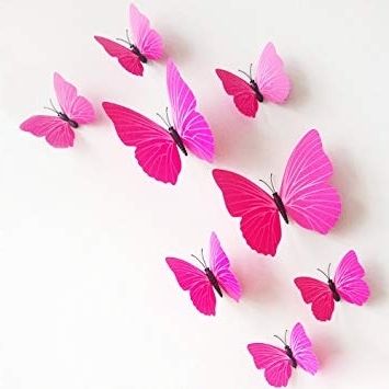 2018 Amazon : Mlm 12pcs 3d Monochrome Butterfly Wall Stickers With For Pink Butterfly Wall Art (Photo 1 of 15)