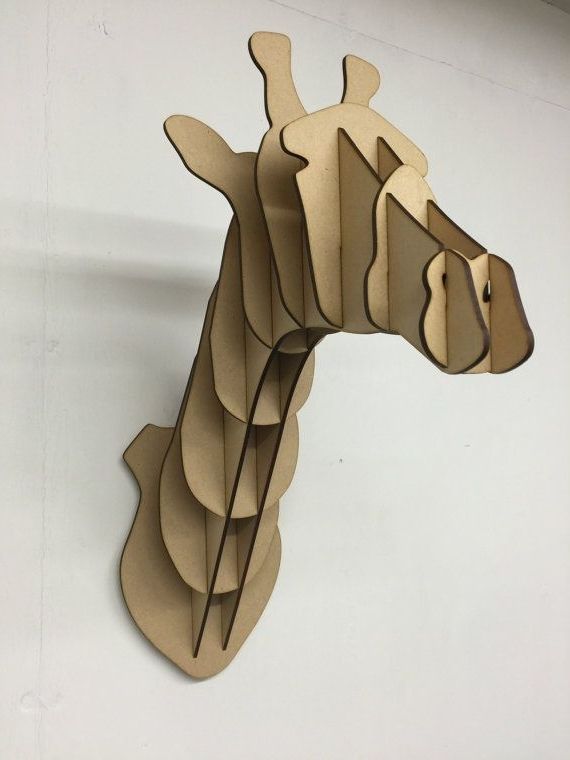 2018 Animals 3d Wall Art Pertaining To Large/ Small Wooden Giraffe Animal Head Trophy Kit 3d Wall Art Kids (Photo 15 of 15)