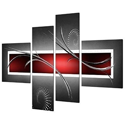 2018 Gray Abstract Wall Art Within Amazon: Red Black Grey Abstract Canvas Wall Art Pictures – Split (Photo 11 of 15)