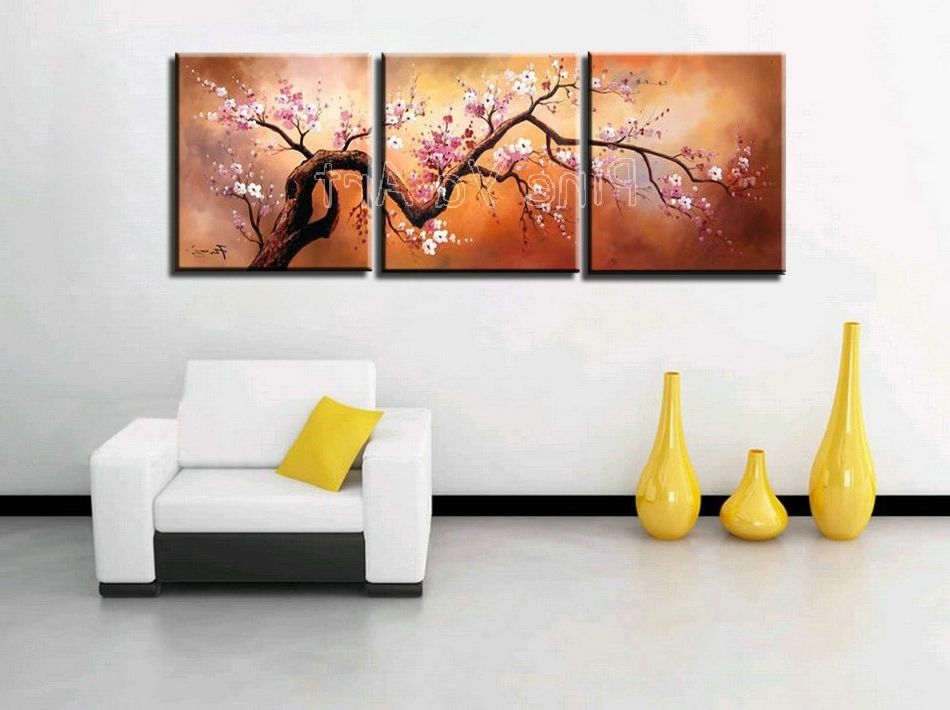 3 Panel Abstract Modern Canvas Wall Art Pink Cherry Blossom Chinese Within Well Known Abstract Canvas Wall Art Iii (View 7 of 15)