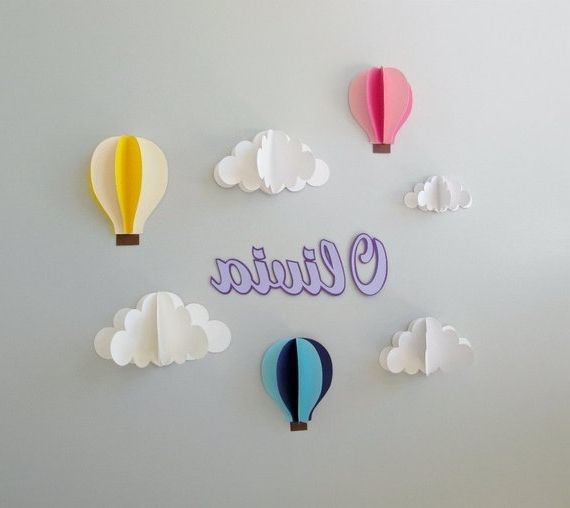 3d Clouds Out Of Paper Wall Art Intended For Best And Newest Custom Name Wall Art Hot Air Balloons And Clouds 3d Paper Wall (View 11 of 15)