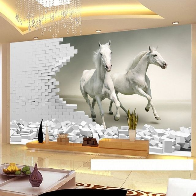 3d Wall Art Wallpaper Inside Widely Used Custom 3d Wall Murals Wallpaper 3d Stereoscopic White Horse Brick (View 7 of 15)