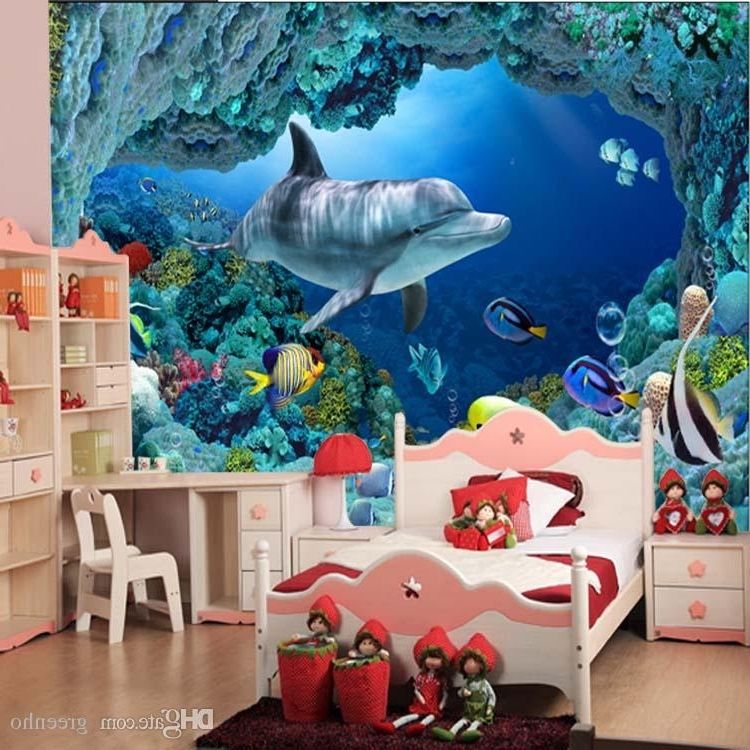 3d Wall Mural Underwater World Cute Fish Dolphin Large Wallpaper Art In Most Up To Date Fish 3d Wall Art (View 1 of 15)