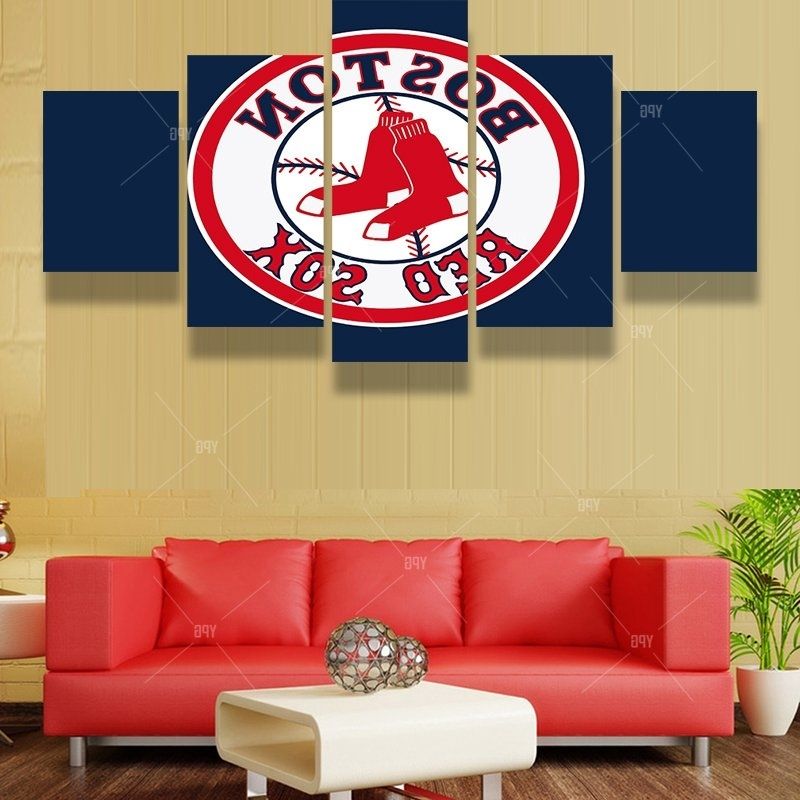 5 Panels Boston Red Sox Sports Team Fans Oil Painting For Living Regarding Well Liked Boston Red Sox Wall Art (Photo 1 of 15)