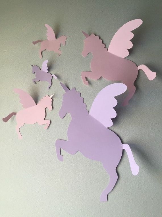 5 Paper Unicorn Wall Art, 3d Unicorn Wall Decal, Unicorns, Paper Regarding Favorite 3d Unicorn Wall Art (Photo 1 of 15)