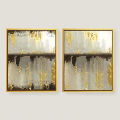 Abstract Leaves Wall Art Inside Most Up To Date Neutral Horizon Gold Canvas Wall Art (View 12 of 15)