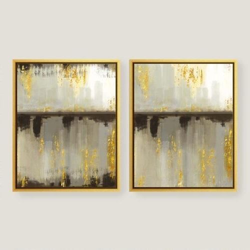 Abstract Leaves Wall Art Inside Most Up To Date Neutral Horizon Gold Canvas Wall Art (Photo 12 of 15)