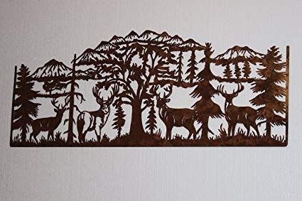 Amazon: Deer And Mountain Scene With 4 Majestic Bucks Large In Recent Mountain Scene Metal Wall Art (Photo 11 of 15)