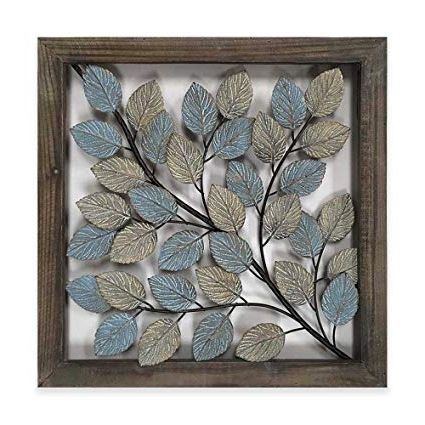 Amazon: Leaves Metal Wall Art Decor In Blue & Cream: Home & Kitchen Inside Fashionable Blue And Cream Wall Art (Photo 1 of 15)