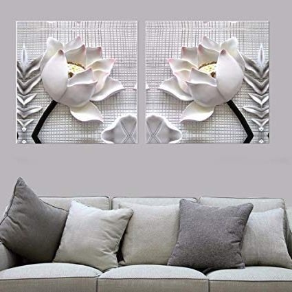 Amazon: Modern 3d White Lotus Decoration Wall Art Canvas Picture Inside Latest 3d Wall Art Canvas (View 1 of 15)