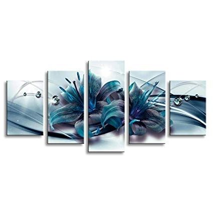 Amazon: Turquoise Blue Lily Flower Canvas Wall Art Modern Print With Well Known Teal Flower Canvas Wall Art (View 13 of 15)