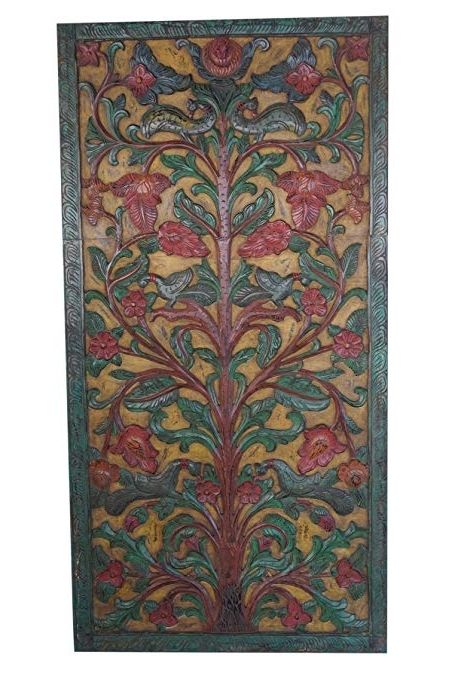 Amazon: Vintage Hand Carved Wall Art Relief Panel Kalpavriksha Regarding Famous Wood Carved Wall Art Panels (View 12 of 15)