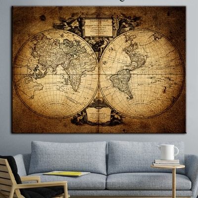 Antique Map, World Map, Old World Map, Wall Art, World Map Print Throughout 2018 Antique Map Wall Art (View 3 of 15)