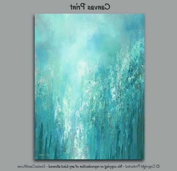 Aqua Abstract Wall Art For Newest Large Abstract Wall Art, Teal Gray Aqua, Blue Green Turquoise (Photo 1 of 15)