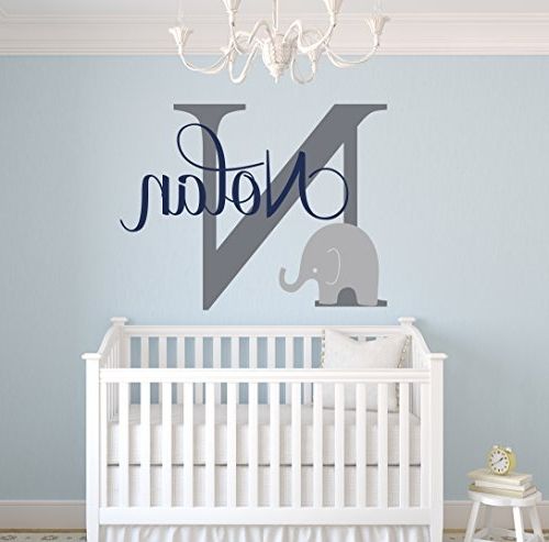 Baby Name Wall Art Inside Most Current Amazon: Custom Elephant Name Wall Decal For Boys – Baby Boys (View 1 of 15)
