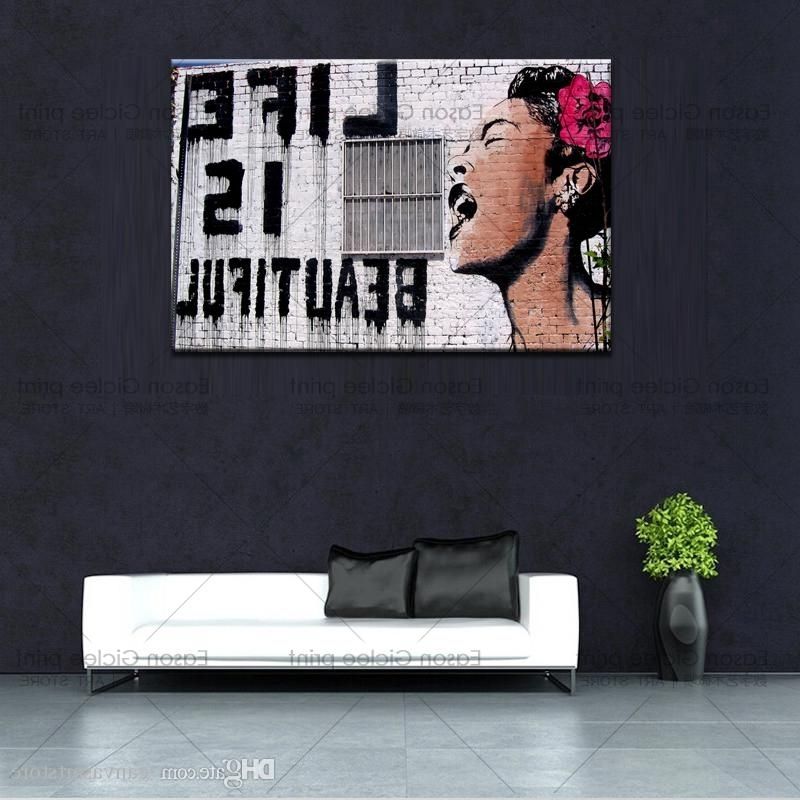 Banksy Wall Art Canvas For Well Known 2018 Large Abstract Wall Art Banksy Life Is Beautiful Canvas (Photo 5 of 15)