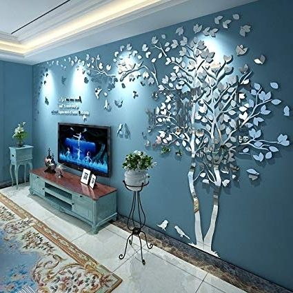 Best And Newest N.sunforest 3d Crystal Acrylic Couple Tree Wall Stickers Silver Self Regarding 3d Tree Wall Art (Photo 1 of 15)