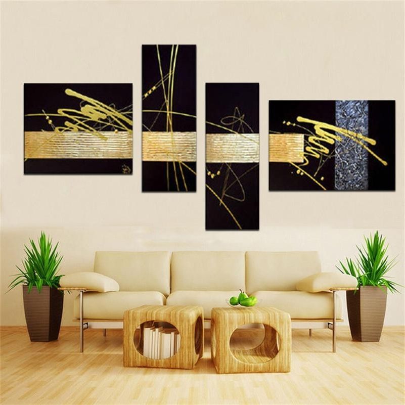 Best Handmade Black Gold Silver Modern Abstract Wall Art Oil Within Most Up To Date Black And Gold Abstract Wall Art (Photo 1 of 15)
