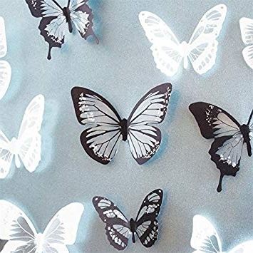 Black & White 18Pcs Diy 3D Butterfly Wall Stickers Art Decal Pvc In 2017 White 3D Butterfly Wall Art (View 6 of 15)