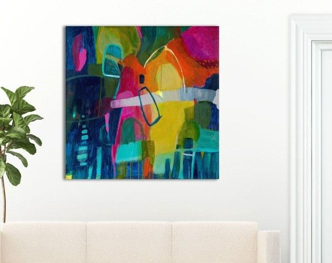 Bright Abstract Wall Art Throughout Famous Large Bright Abstract Art, Large Giclee Abstract Art, Indigo Blue (View 12 of 15)