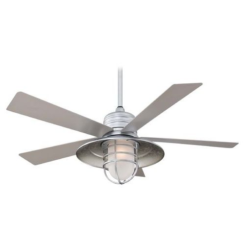 Ceiling Fan With Light With White Glass In Galvanized Finish With Most Up To Date Galvanized Outdoor Ceiling Fans With Light (View 13 of 15)