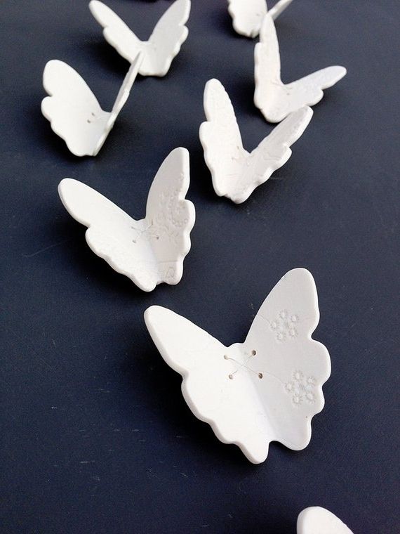 Ceramic Butterfly Wall Art Throughout Latest 3d Butterfly Wall Art Set Of 6 Original Porcelain Ceramic (Photo 7 of 15)