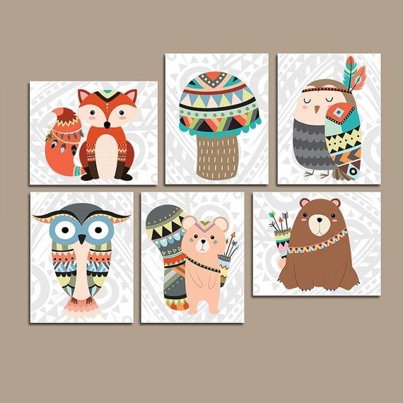 Childrens Wall Art Canvas Intended For Favorite Tribal Nursery Wall Art Canvas Or Prints Woodland Wall Art Wood Fox (Photo 2 of 15)