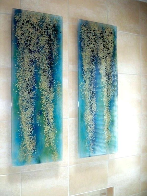 Current Fused Glass Wall Art Hanging Throughout Wall Art Ideas Design Blue Glass Wall Art Multi Panel Combination (View 3 of 15)