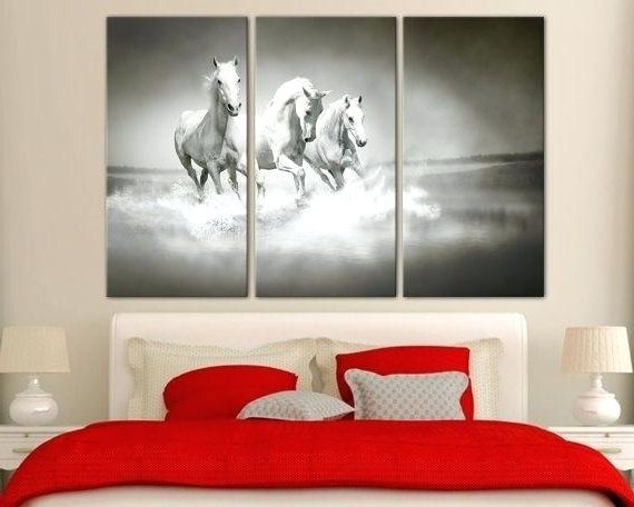 Current Large Triptych Wall Art With Decoration: 3 Panel Split Triptych Herd Of White Horses Running (View 13 of 15)