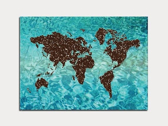 Current Remember: It's A Big World (world Map Modern World Map Turquoise Within Turquoise And Brown Wall Art (View 5 of 15)