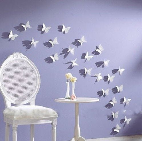 Decorative 3d Wall Art Stickers Intended For Most Recent Butterfly Wall Art: 12pcs/pack White Pvc 3d Decorative Butterflies (Photo 5 of 15)
