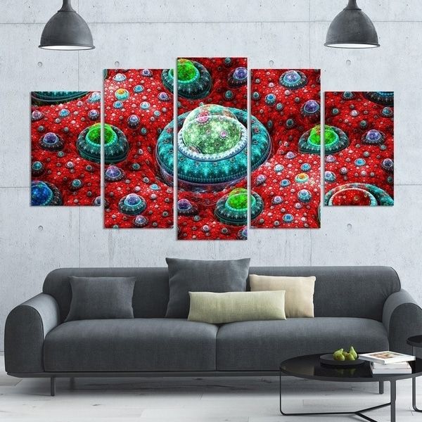 Designart 'red Fractal Exotic Planet' 60x32 5 Panel Diamond Shaped Intended For Current Overstock Abstract Wall Art (View 9 of 15)