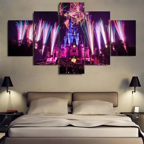 Disney Castle Anniversary Hq 5 Piece Art Canvas Print Arts N Games Intended For Most Current Disney Canvas Wall Art (View 15 of 15)