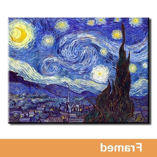 Famous Framed & Ready To Hang) Starry Nightvincent Van Gogh, Canvas Inside Vincent Van Gogh Wall Art (Photo 1 of 15)