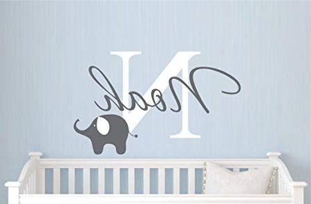 Famous Personalized Baby Name Wall Decals Nursery Cute Elephant Decorations For Baby Name Wall Art (View 2 of 15)
