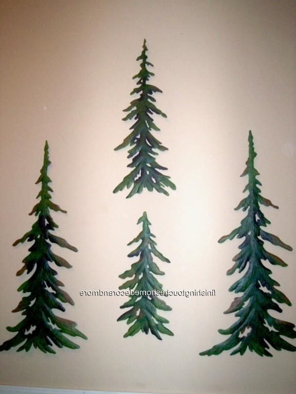 Famous Pine Tree Metal Wall Art Throughout New 4 Pc Evergreen Pine Tree Forest Timber Woodland Wall Art Set (Photo 13 of 15)