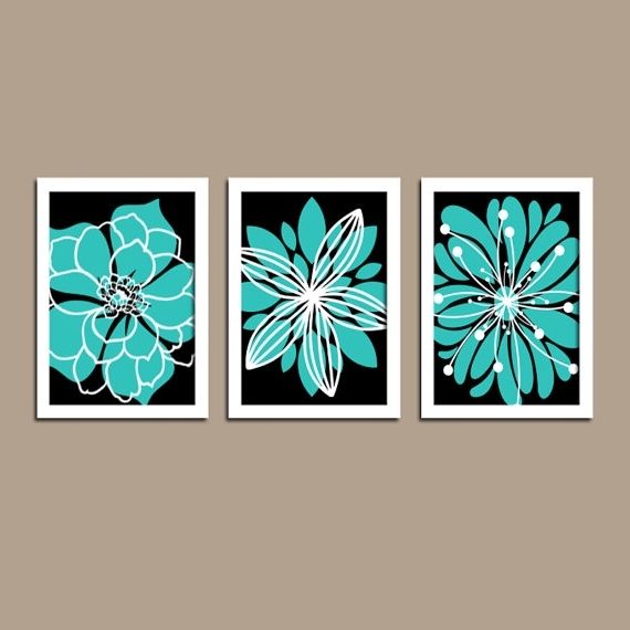 Famous Turquoise Black Flower Wall Art, Canvas Or Prints Turquoise Black In Turquoise And Black Wall Art (View 1 of 15)